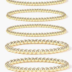 Gold Bead Bracelets for Women,14K Gold Plated Bead Ball Bracelet Set